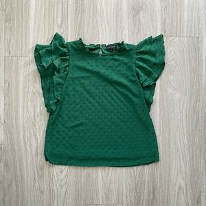 Green Shirt with Ruffle sleeves and dot pattern